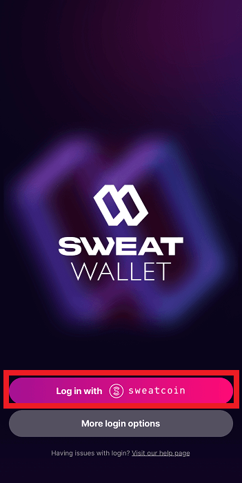 sweatcoinにログインする画面